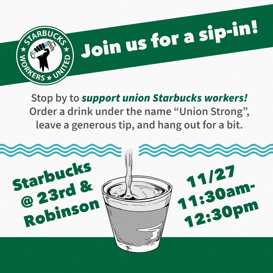 Oklahoma Starbucks Workers United (@okcsbxunited) on Twitter photo corporations hate this one simple trick: solidarity & community support for unions :^) stop by and show starbucks how much OKC supports union baristas! 💚 corporations hate this one simple trick: solidarity & community support for unions :^) stop by and show starbucks how much OKC supports union baristas! 💚