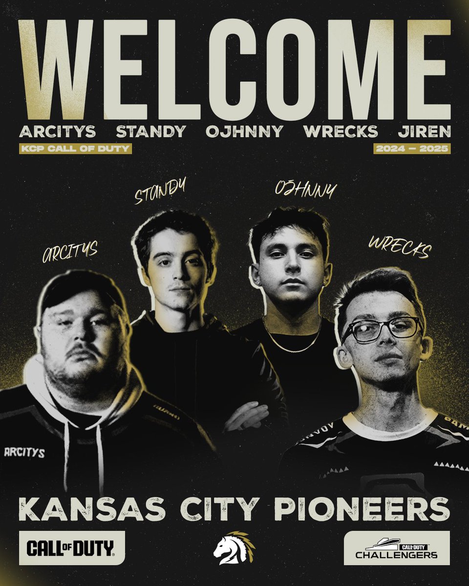 PioneersGG's tweet photo. The Pioneers are embarking on an exciting new chapter 🐴

Introducing KCP COD:
@Arcitys 
@Staaandy 
@oJhnny 
@WrecksDS 
@Jiren_us

#KCPCOD https://t.co/NQ3TZsgoD9