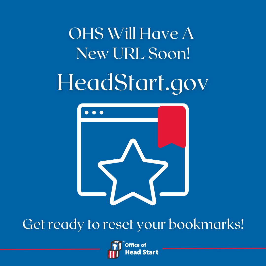 caheadstart's tweet image. Exciting news for the Head Start community! In early 2025, the Office of Head Start’s Early Childhood Learning and Knowledge Center (ECLKC) website will officially move to HeadStart.gov. Be sure to reset your bookmarks. Share this update! #NewHeadStartURL #ComingSoon