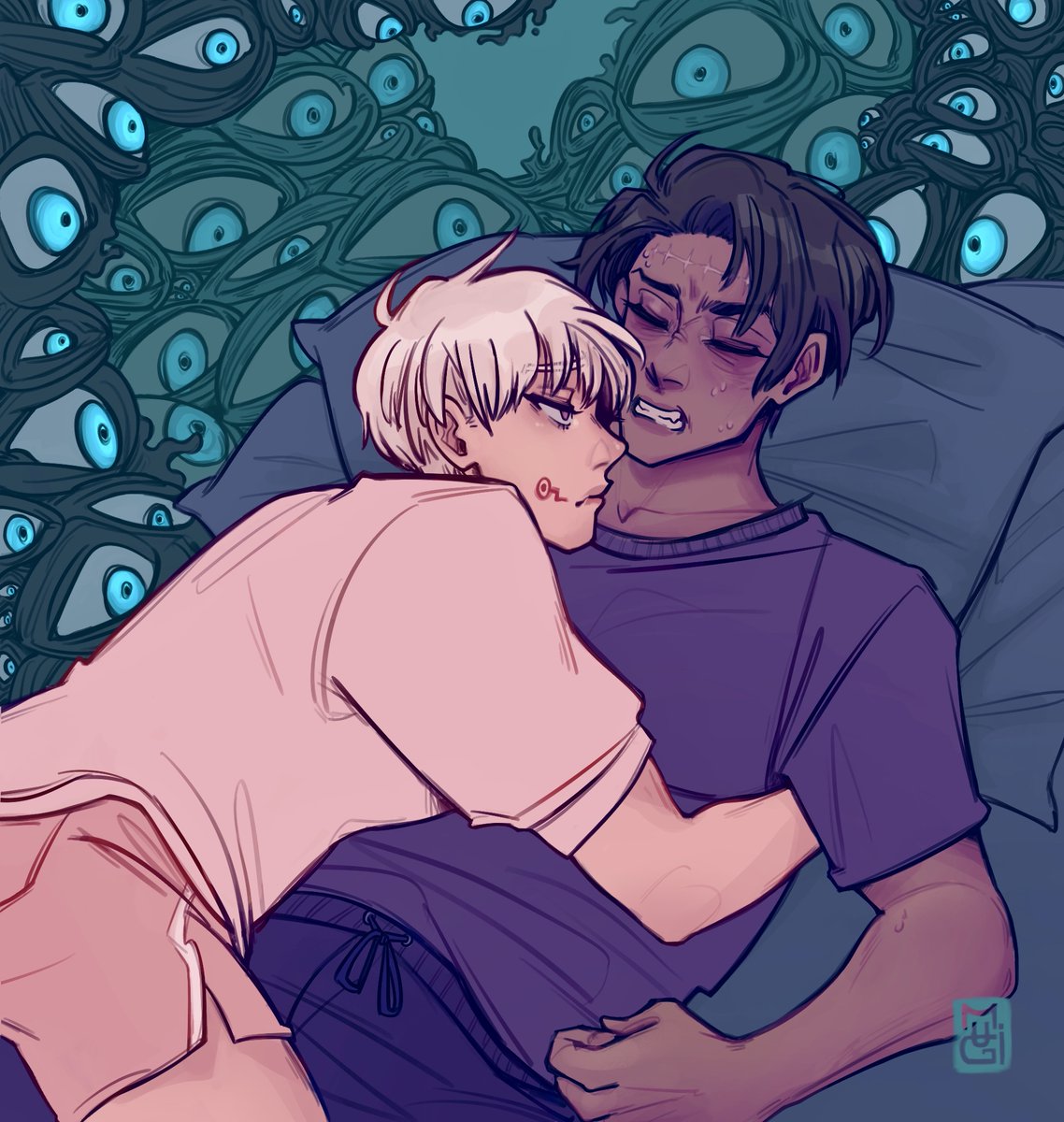 they all get sleep terrors, but there are nights where Yuuta does not seem to wake from his

#ottogevember prompt: nightmare + heavy 👁️
#inuokko #ottoge #乙棘