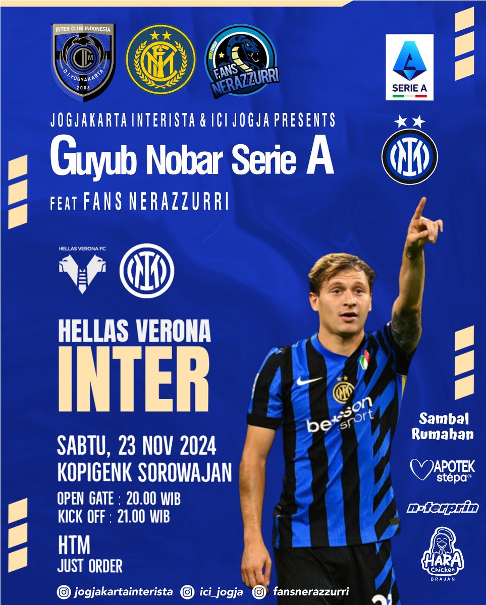 JogjaInterista's tweet photo. Jadi bapack2 kali ini kita nobar kolabs dg @ici_jogja dan @fansnerazzurri ya 😄 di @kopigenk 

Ramaikan ea... !! 

#forzainter 
#jogjakartainterista 
#unavoltainteristapersempreinterista https://t.co/YMIJUPVZOx