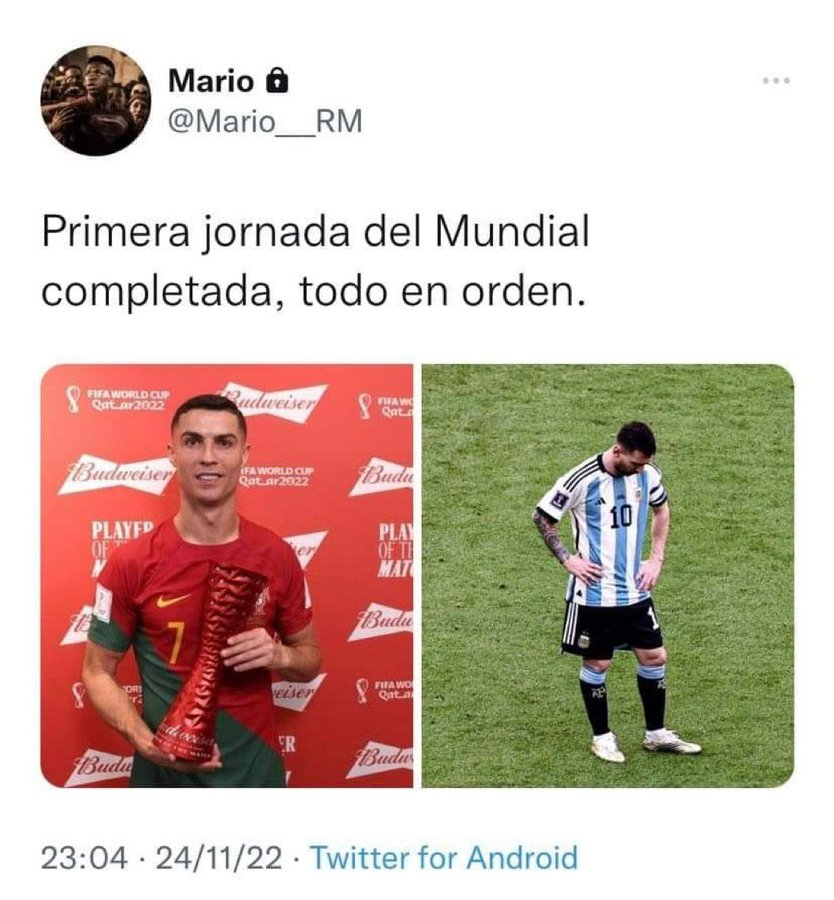 JAJAJAJA Argentina perdía contra Arabia y estos tipos subían cosas como estas. La cerrada de orto fue tan grande que a los tipos no les quedó otra que inventarse que fue un mundial arreglado.
