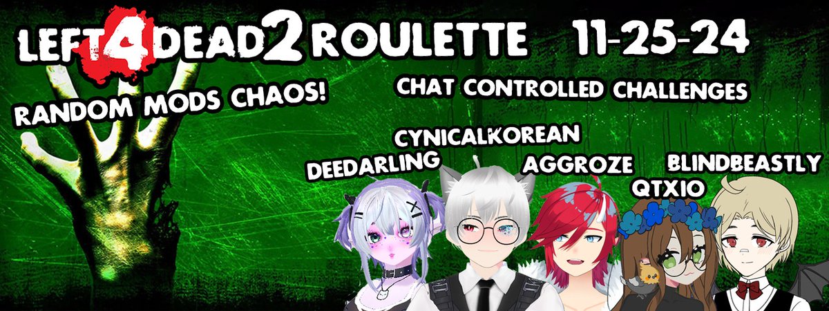 Gonna be doing a fun collab stream with <a href="/DeeDarlingx/">Darling⁷</a> <a href="/TheAggroze/">Aggroze</a> <a href="/qtxiio/">xee🌼</a> and <a href="/blindbeastly/">Blind Beastly</a> . It'll be a fun time with chat triggered challenges! It'll be on Monday, the 25th around 11:00a PST. See you there!