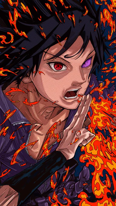 #NARUTO #ナルト #イラスト 厨二病の中で一番かっこいいサスケ様を描いた 8月に。