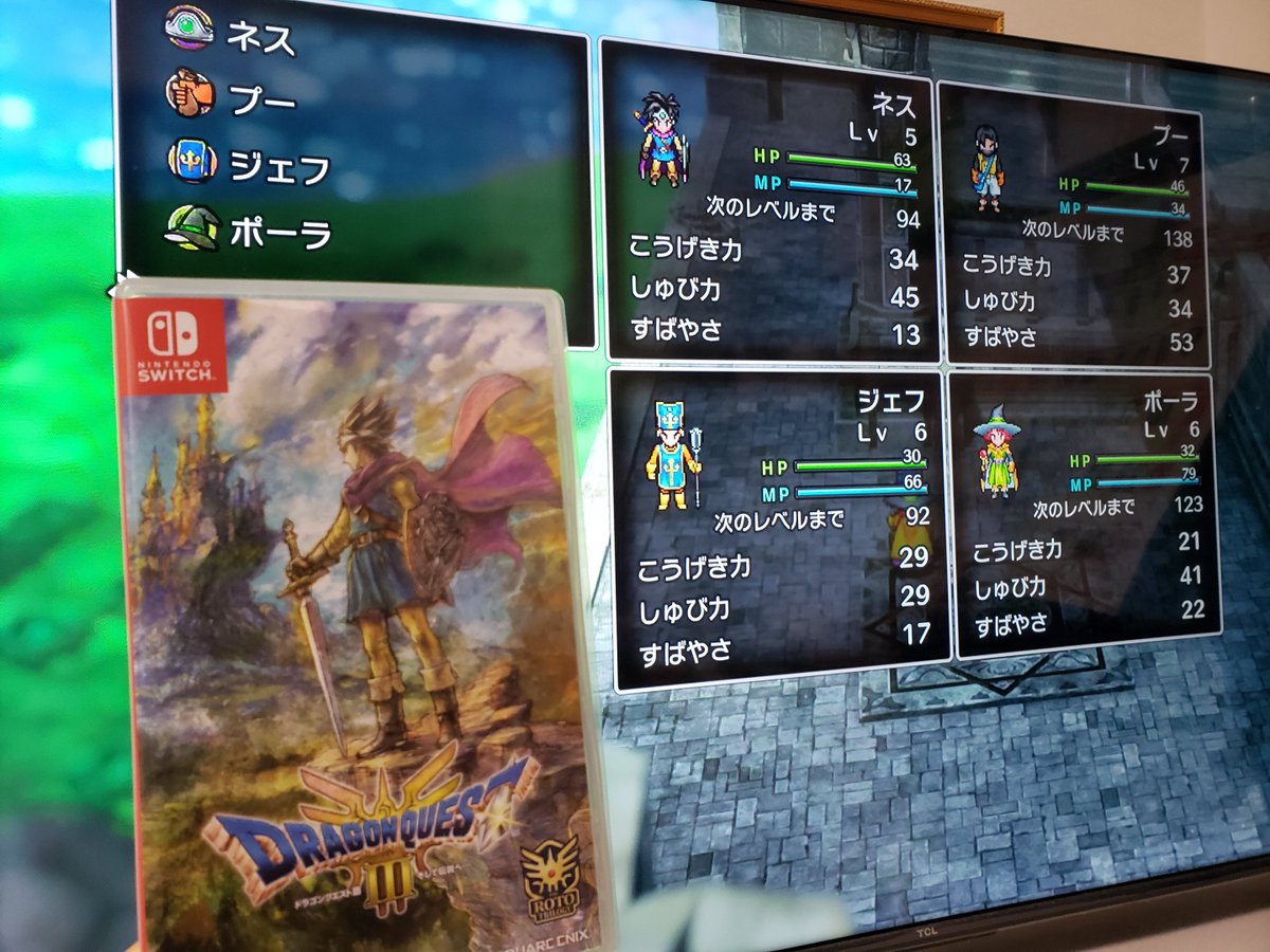 aeon699's tweet photo. うちの子と一緒にやるので、購入してからだいぶ経ってしまいました。
クリアするまで１年ぐらいかかりそう。
キャラ名はMOTHER2っていう笑

#ドラクエ3リメイク https://t.co/OT16vRXv0j