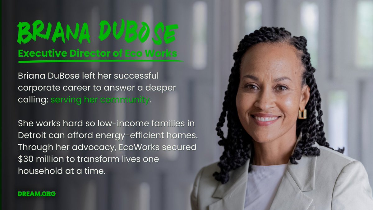 Green For All Team at Dream.Org (@greenforall) on Twitter photo “I had a successful career in corporate America and was earning a comfortable living,” Briana Dubose said, “but I felt a deeper calling and a sense of responsibility that’s rooted in my faith and desire to make a meaningful impact.” 💚
Explore her story: do.dream.org/3OjxcRS “I had a successful career in corporate America and was earning a comfortable living,” Briana Dubose said, “but I felt a deeper calling and a sense of responsibility that’s rooted in my faith and desire to make a meaningful impact.” 💚
Explore her story: do.dream.org/3OjxcRS
