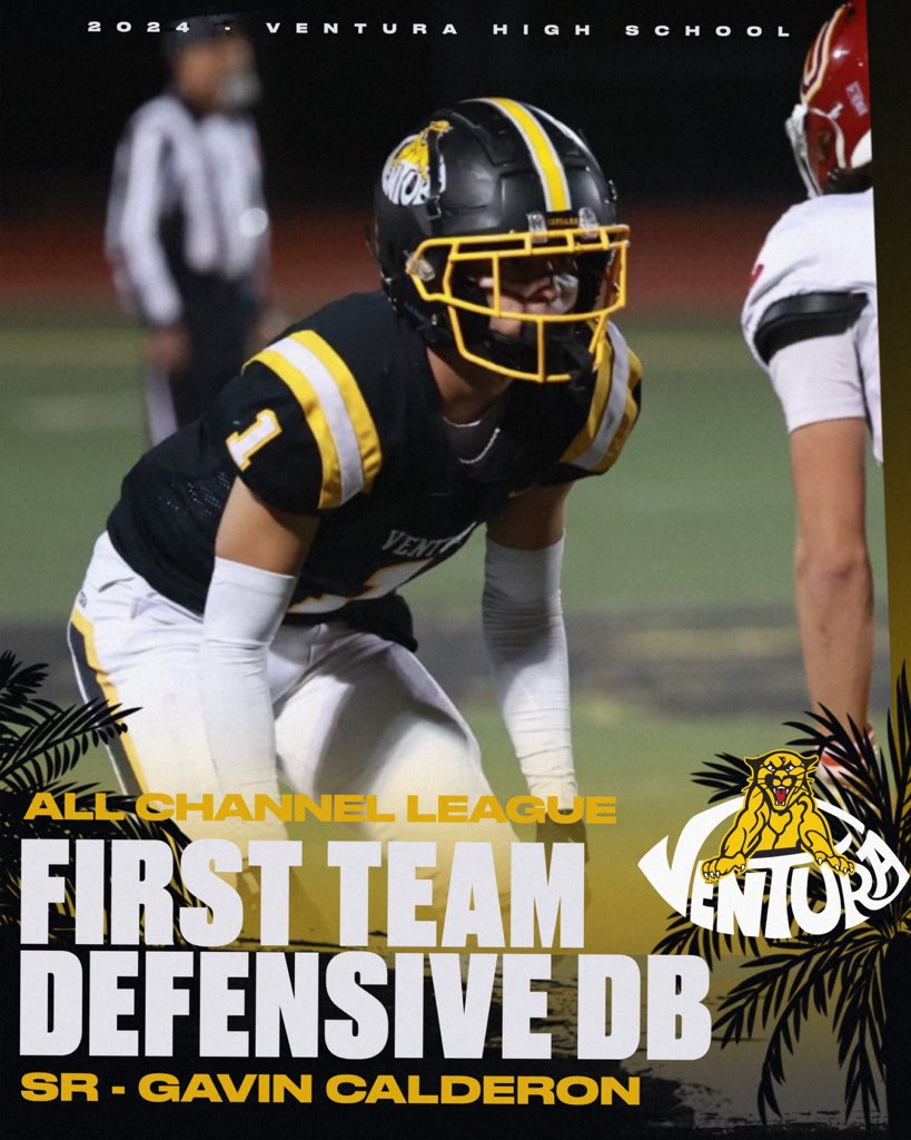 VHS Cougar Football (@venturafootball) on Twitter photo Congratulations to <a href="/GavinCalderon21/">Gavin Calderon</a> for being named All Channel League 1st Team Defensive Back!
<a href="/vcspreps/">VCS Preps</a> <a href="/vcsjoecurley/">Joe Curley</a> <a href="/VCSDominic/">Dominic Massimino</a> <a href="/DerryEads/">Derry Eads</a> <a href="/CoachTimGarcia/">Tim Garcia</a> <a href="/TheAcornSports/">Acorn Sports</a> <a href="/Tarek_Fattal/">Tarek Fattal</a> <a href="/latsondheimer/">eric sondheimer</a> <a href="/vhscougars/">Ventura High School</a> <a href="/vhs_cougars/">VHS Cougar Athletics</a> <a href="/boostersvhsfb/">VHS Football Boosters</a> <a href="/805HSFB/">805 High School Football</a> Congratulations to <a href="/GavinCalderon21/">Gavin Calderon</a> for being named All Channel League 1st Team Defensive Back!
<a href="/vcspreps/">VCS Preps</a> <a href="/vcsjoecurley/">Joe Curley</a> <a href="/VCSDominic/">Dominic Massimino</a> <a href="/DerryEads/">Derry Eads</a> <a href="/CoachTimGarcia/">Tim Garcia</a> <a href="/TheAcornSports/">Acorn Sports</a> <a href="/Tarek_Fattal/">Tarek Fattal</a> <a href="/latsondheimer/">eric sondheimer</a> <a href="/vhscougars/">Ventura High School</a> <a href="/vhs_cougars/">VHS Cougar Athletics</a> <a href="/boostersvhsfb/">VHS Football Boosters</a> <a href="/805HSFB/">805 High School Football</a>