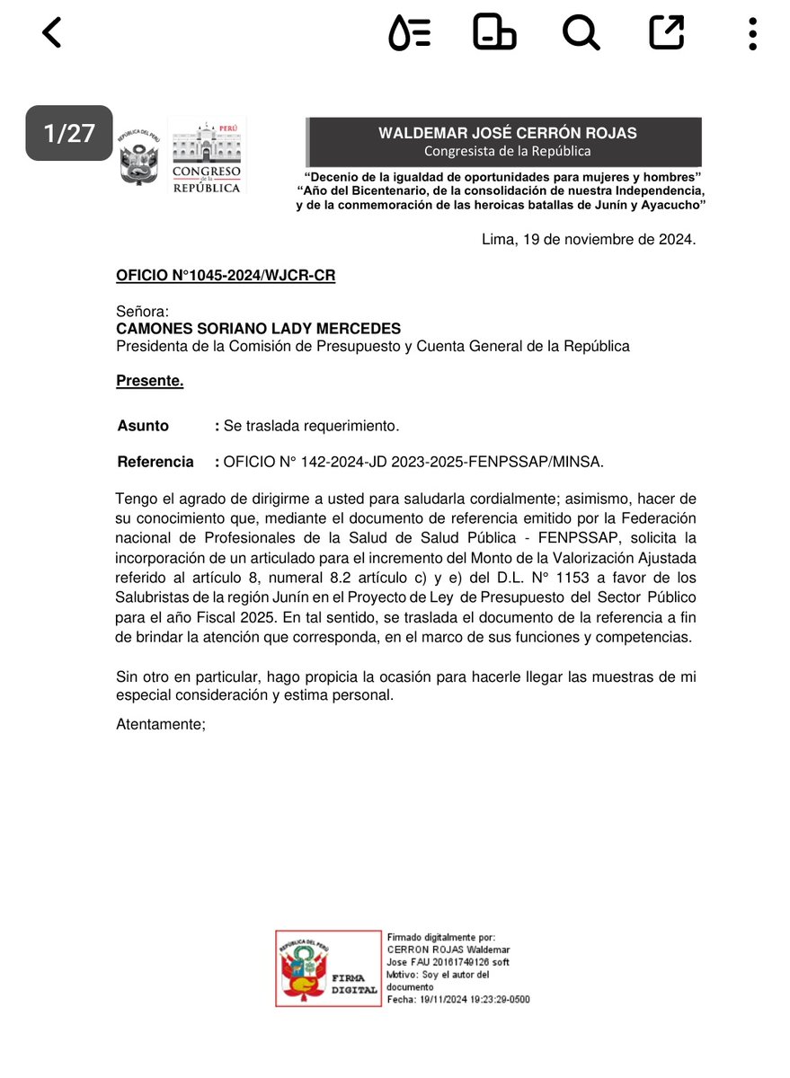 FENPSSAP2024's tweet photo. Gracias!!!!! Congresista @waldemar_cerron por su apoyo a los Salubristas del 🇵🇪,  en defensa de la salud pública de nuestro país. https://t.co/2p6lr1l4WU