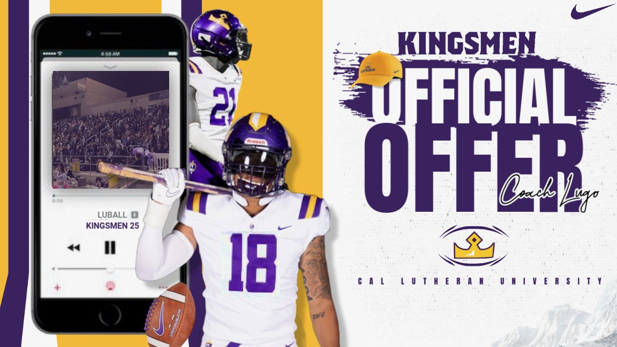 _Kingbam71's tweet image. After a great conversation with @coachknox2 , I&apos;m blessed to say I have received an official offer from Cal Lutheran! Go, Kingsmen!