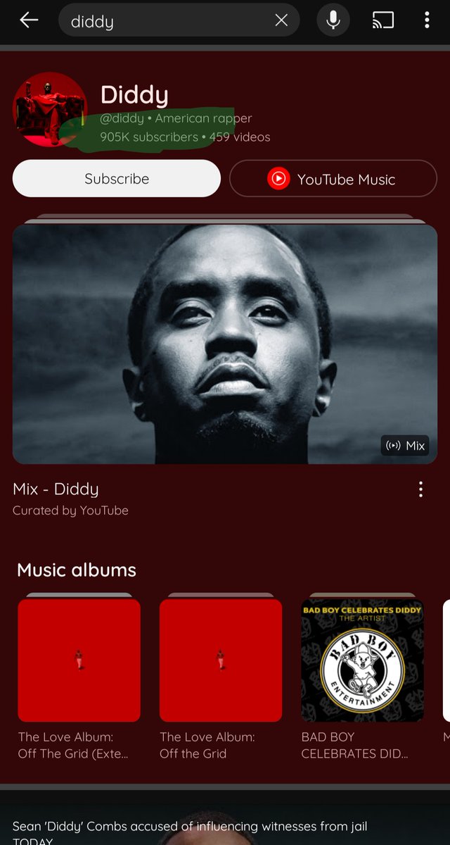 <a href="/YouTube/">YouTube</a> <a href="/youtubemusic/">YouTube Music</a> <a href="/Google/">Google</a> 
Why are you still promoting diddys product first in the algo?
And why are there still 900k subs???