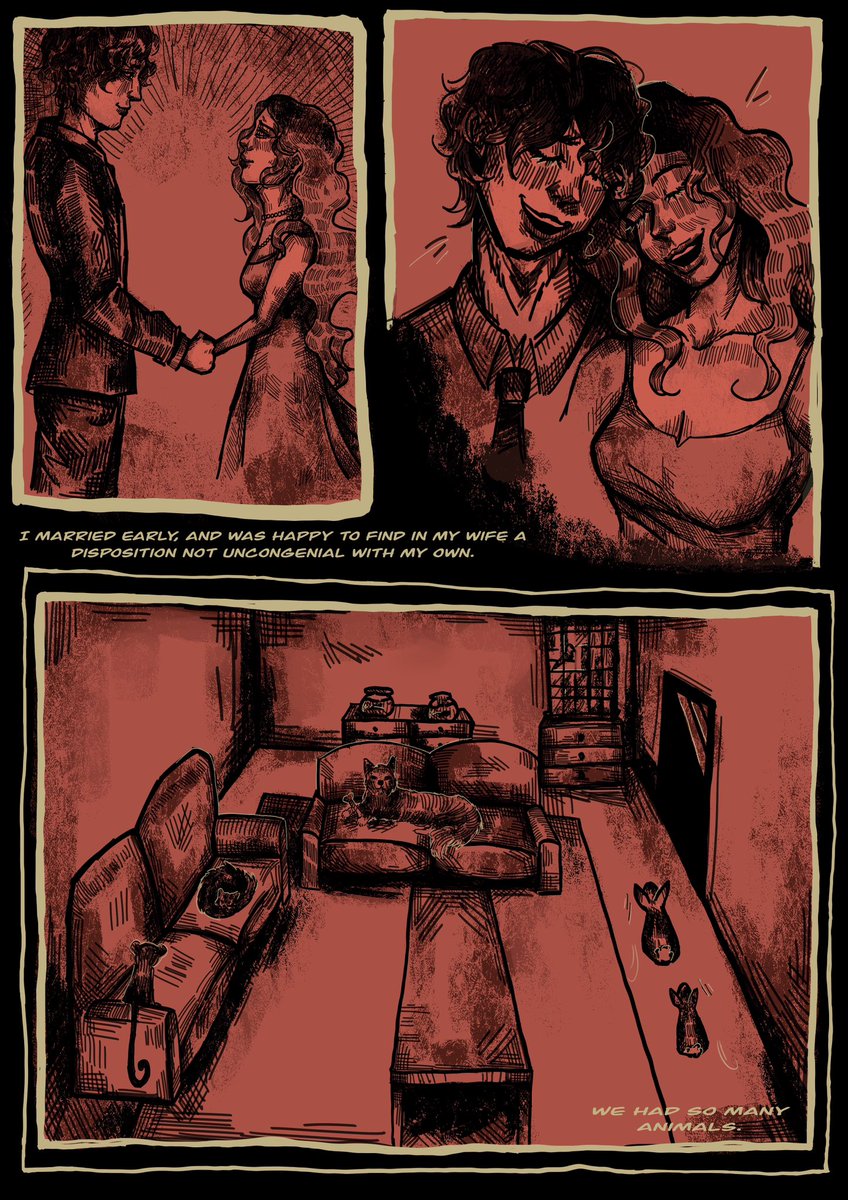 M_rin_A_'s tweet photo. 4 pages down( we do not talk abt the seconds page last panel)
#theblackcat #edgarallanpoe #digitalart #graphicnovel https://t.co/dlDjOORmHX
