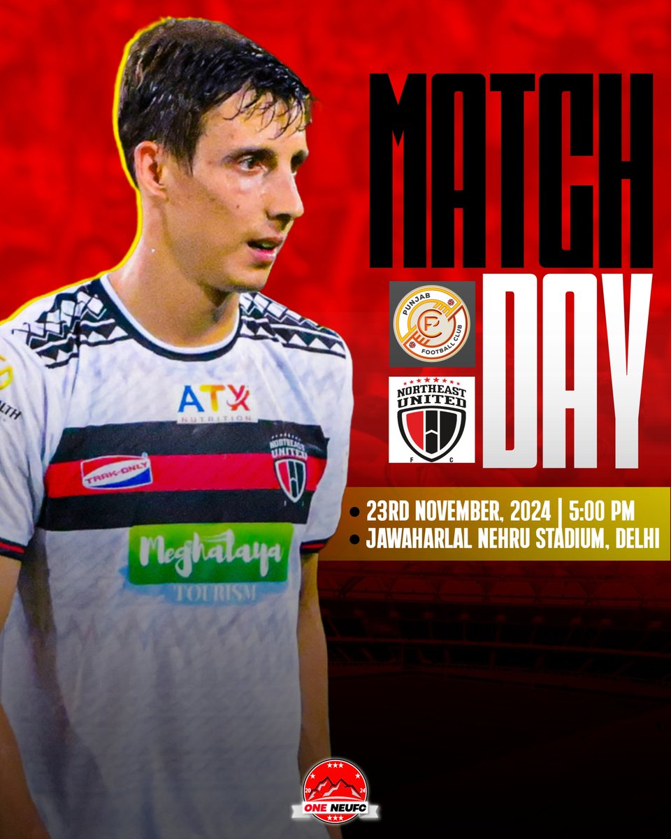 _oneneufc's tweet image. THE WAIT IS OVER!⚽
Northeast United FC faces Punjab FC TODAY at 5:00 pm in JLN Stadium, Delhi! Let&apos;s make it a victory to remember!

#NEUFC #Northeastunitedfc #Indiansuperleague #indianfootball #PunjabFC #pfc #punjabkasher #sher #8state1united #oneneufc