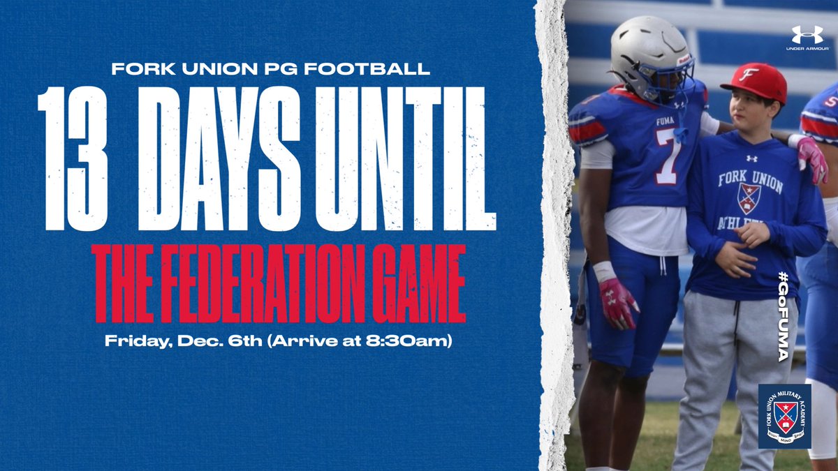 FUMAPGFootball's tweet photo. 🚨Attention College Football Coaches🚨 

1️⃣3️⃣ DAYS

Join us for @FUMAPGFootball’s Federation Game on Friday, Dec 6. Arrive at 8:30 AM to review film &amp; transcripts, then watch the on-field competition kick off at 10:30 AM! 🏈
 
#GoFUMA https://t.co/ApfkMyH0ou
