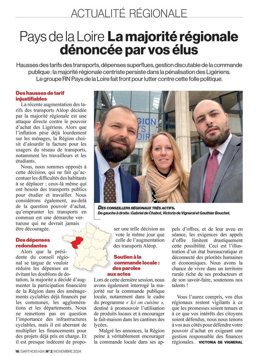 Sarthois H24, l'infolettre du Rassemblement national de la Sarthe, revient sur l'actualité des conseillers régionaux RN des Pays de la Loire. Prochaine session plénière en décembre.
#RN #RNPdL #RN72 #PaysDeLaLoire #PdL #Nantes #Morançais #Ligériens