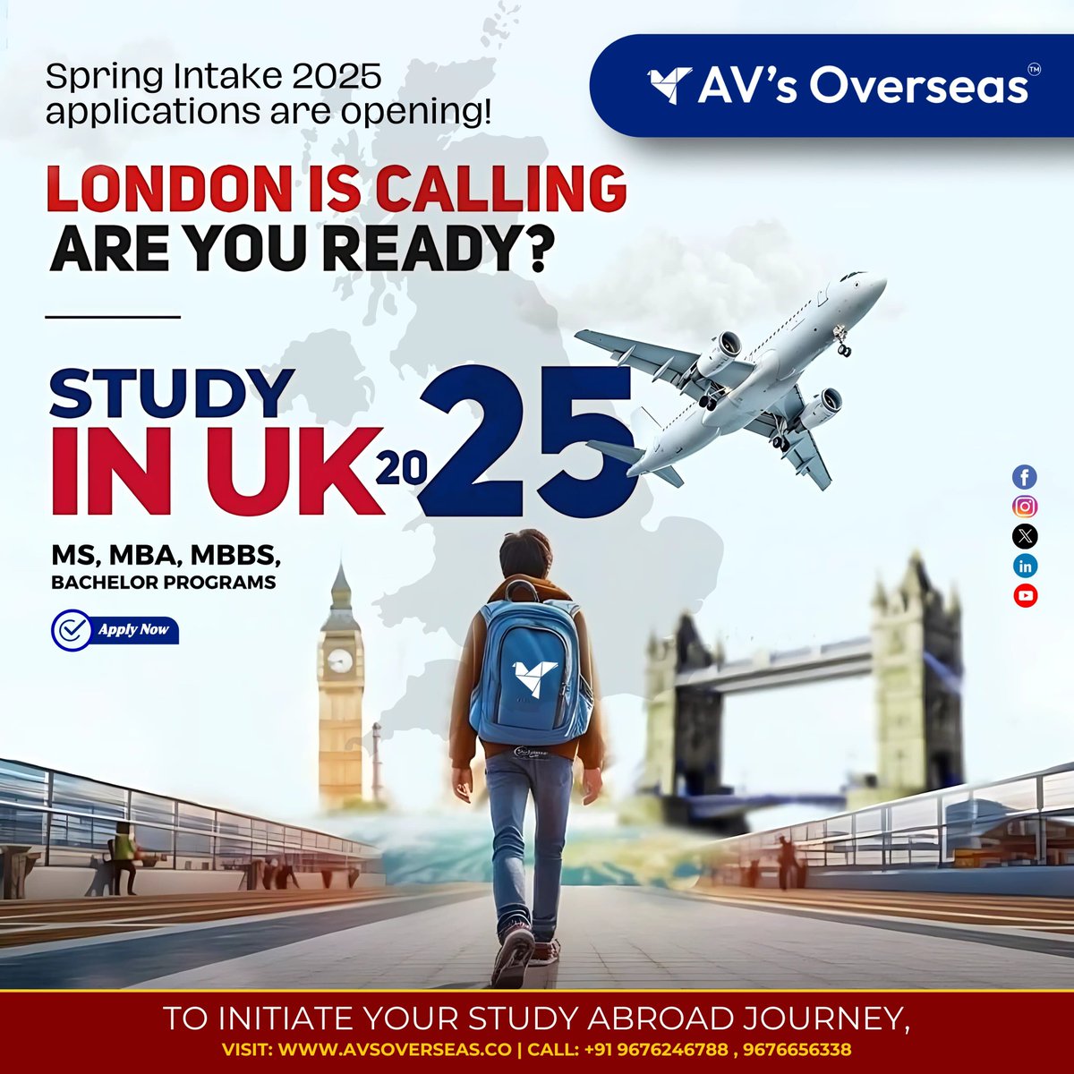 avs_overseas's tweet photo. Pursue your dreams with top-notch MS, MBA, MBBS, and Bachelor programs in the UK. Start your study abroad journey with AV's Overseas today.

📞 CALL: +91 9676246788, 9676656338

#AvsOverseas #StudyInUK #SpringIntake2025 #StudyAbroadJourney #LondonCalling #InternationalEducation https://t.co/vLnbo8lGXL