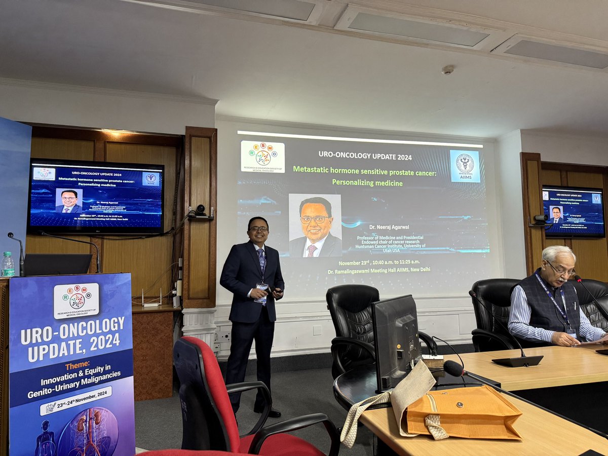 <a href="/aiims_newdelhi/">AIIMS, New Delhi 🇮🇳</a> <a href="/neerajaiims/">Neeraj Agarwal, MD, FASCO</a> Excited to be here to see my esteemed and dear colleague give a celebrated presentation at his home institution, the prestigious AIIMS. Congrats !!