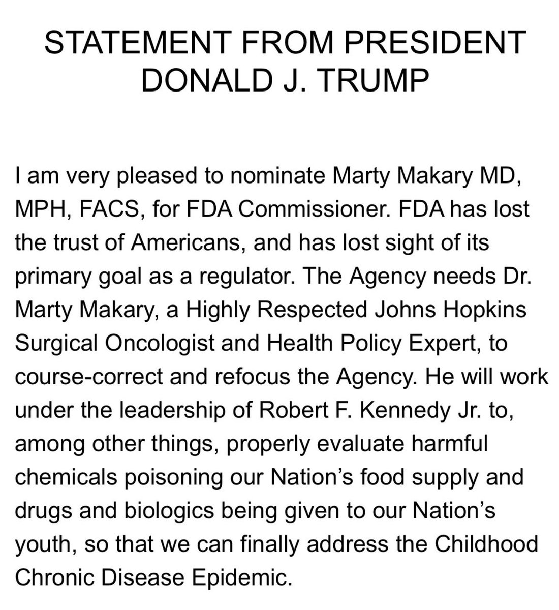 MAGAVoice's tweet photo. BREAKING 🚨 President Trump nominates Marty Makary as FDA Commissioner. Time to fire people

I cannot wait for RFK Jr to cut 80% of the FDA

LET’S GO 🔥 https://t.co/a5d94hrax0