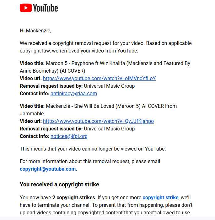 Mackenzie_fan45's tweet photo. @TeamYouTube WHAT THE FUCK I GOT 2 FALSE COPYRIGHT STRIKES AND GIVE IT BACK TO MY VIDEO AND I WAS DOING WITH AI COVER WITH 2 MUSIC https://t.co/0UttDfU8GT