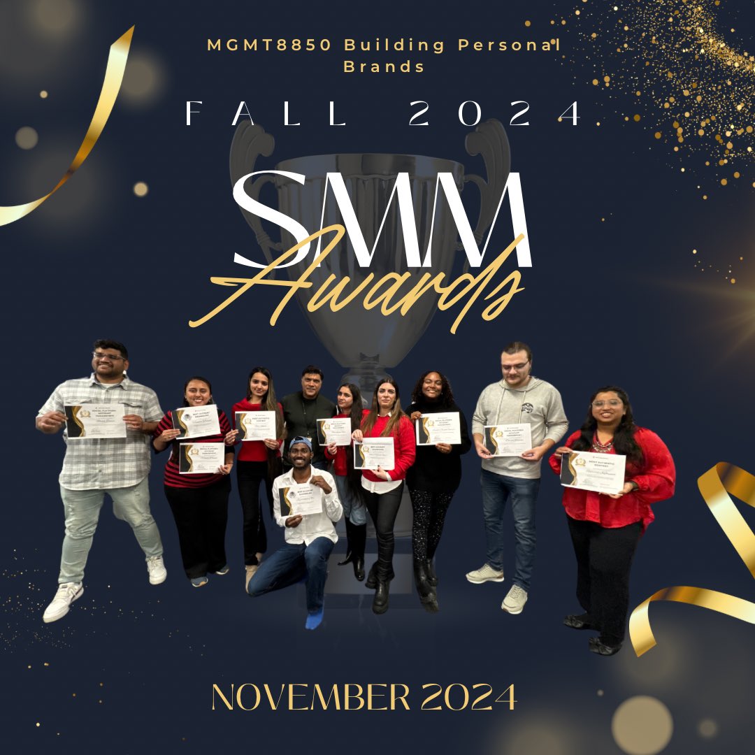 MGMT8850's tweet photo. Achievements unlocked!  Dream.Believe.Effort. Congrats to the F24 MGMT8850 Building Personal Brands Award winners #unstoppable https://t.co/sXj5pZ4jGm