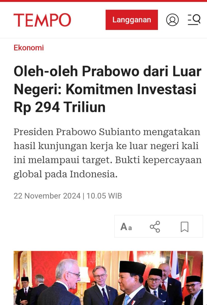 CeciliaSuwanda1's tweet photo. @mohmahfudmd Prabowo dlm berkomunikasi internasional memang mumpuni, layak diapresiasi, berhasil menarik Investors asing Rp.294 Trilliun.

Namun sebaiknya fokus pada pengembalian kerugian korupsi, terutama Kasus Timah, Rp. 300 Trilliun dan kasus2 lain.
📌 https://t.co/hyGt4Ami0Q