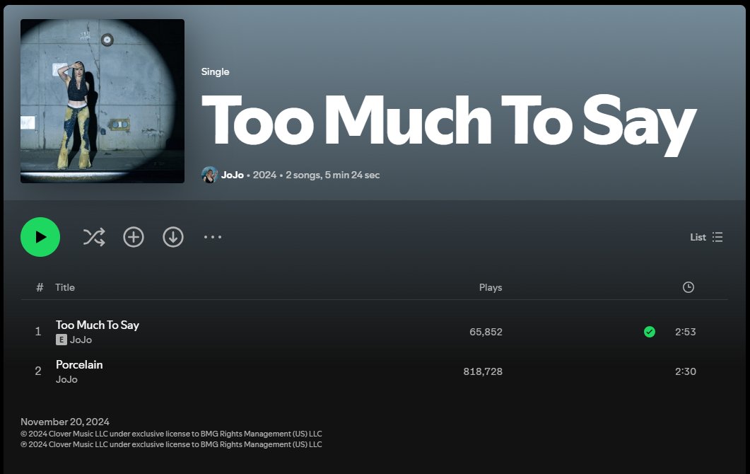 TateMcJoJo's tweet photo. #TooMuchToSay
Day 1: 1,377 (New)
Day 2: 34,966 (+33,589) โง2,339%
Day 3: 65,852 (30,886) โฉ8%
In comparison to Porcelain
Day 1 - 1,217
Day 2 - 32,158
Day 3 - 53,*** https://t.co/4iAOnKIcLL