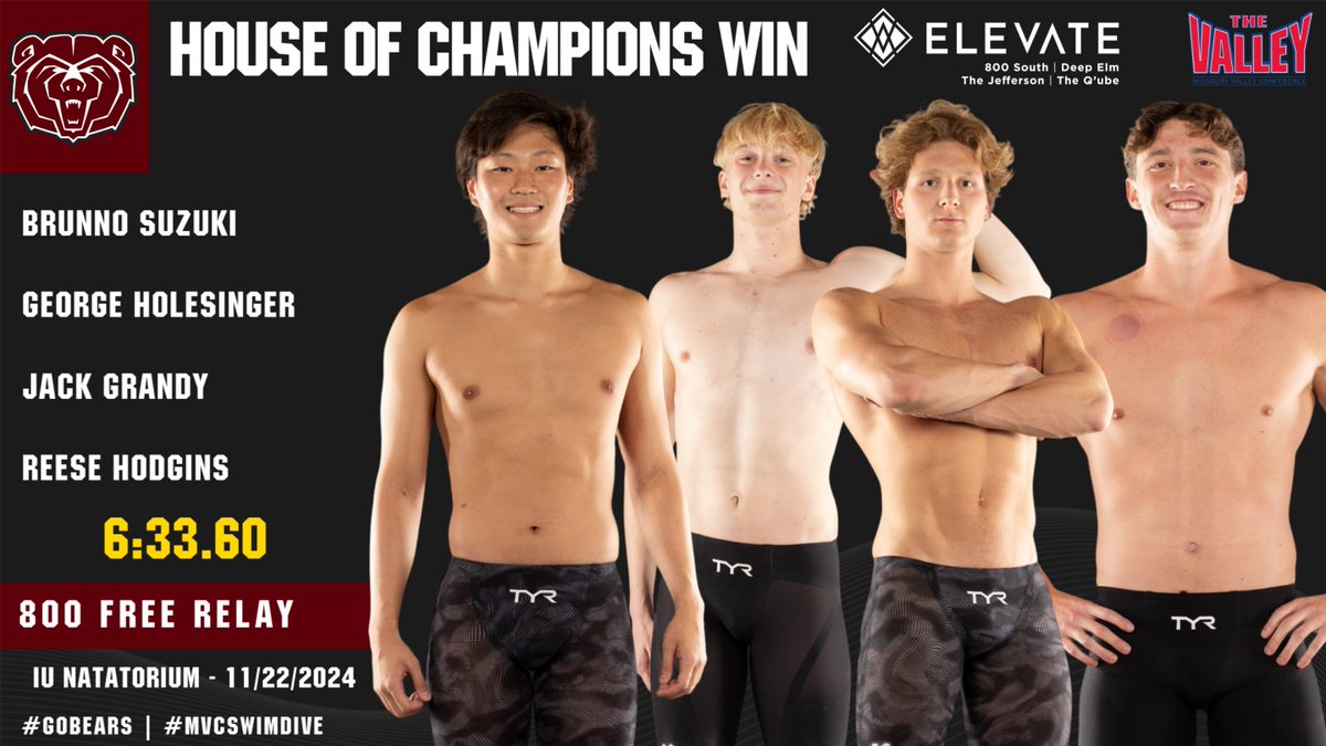 MoStateSwim's tweet photo. Our first 800 free relay swim of the season brings us a W to end Day✌️

#MVCSwimDive | #GoBears 🐻🏊 https://t.co/ApYFCowaNX