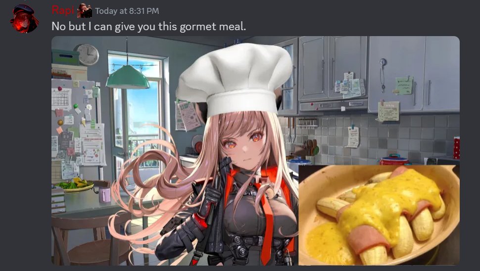 NikkeRPVerse's tweet photo. » We have allowed Rapi to cook tonights meals and its own ended in plenty of well fed customers. https://t.co/pT6mtBpuGp