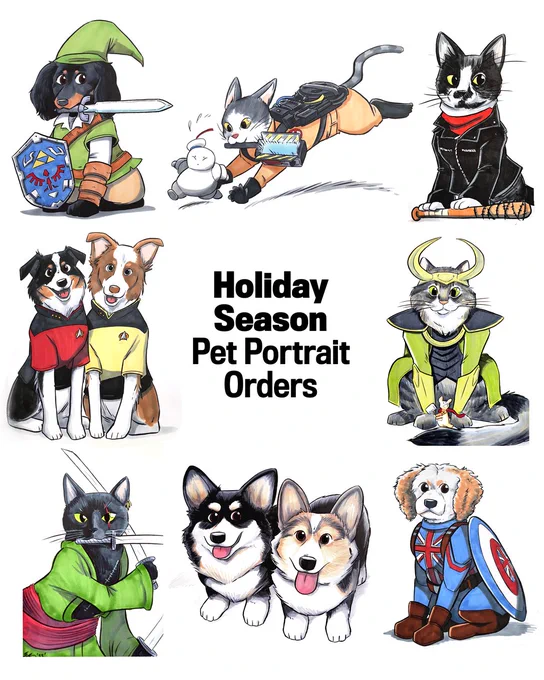 I've got space to draw a couple of pet portraits for the holidays, so I'm opening up orders! They are 8.5x11 (or 8x10 if you prefer) and are $150 for for a single pet or $250 for a pair of pets. DM me or email sam@samandfuzzy.com if you're interested! More examples in the replies 