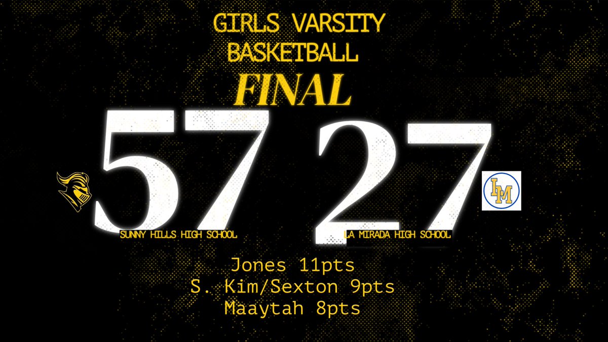 Sunny Hills High School Basketball (@shlancersbball) on Twitter photo Varsity girls basketball starts their season 3-0 and heads to the championship game of the La Mirada Tournament.
Championship game: 1:30pm vs Crean Lutheran @ La Mirada High School.
<a href="/ocvarsityguy/">Dan Albano</a> <a href="/SunnyHillsAD/">SH_AD</a> <a href="/MattyK31/">Matthew Kovach</a> <a href="/ocvarsity/">ocvarsity</a> <a href="/sunnyhillshs/">Sunny Hills HS</a> <a href="/fjuhsd/">Fullerton Joint Union High School District</a> Varsity girls basketball starts their season 3-0 and heads to the championship game of the La Mirada Tournament.
Championship game: 1:30pm vs Crean Lutheran @ La Mirada High School.
<a href="/ocvarsityguy/">Dan Albano</a> <a href="/SunnyHillsAD/">SH_AD</a> <a href="/MattyK31/">Matthew Kovach</a> <a href="/ocvarsity/">ocvarsity</a> <a href="/sunnyhillshs/">Sunny Hills HS</a> <a href="/fjuhsd/">Fullerton Joint Union High School District</a>