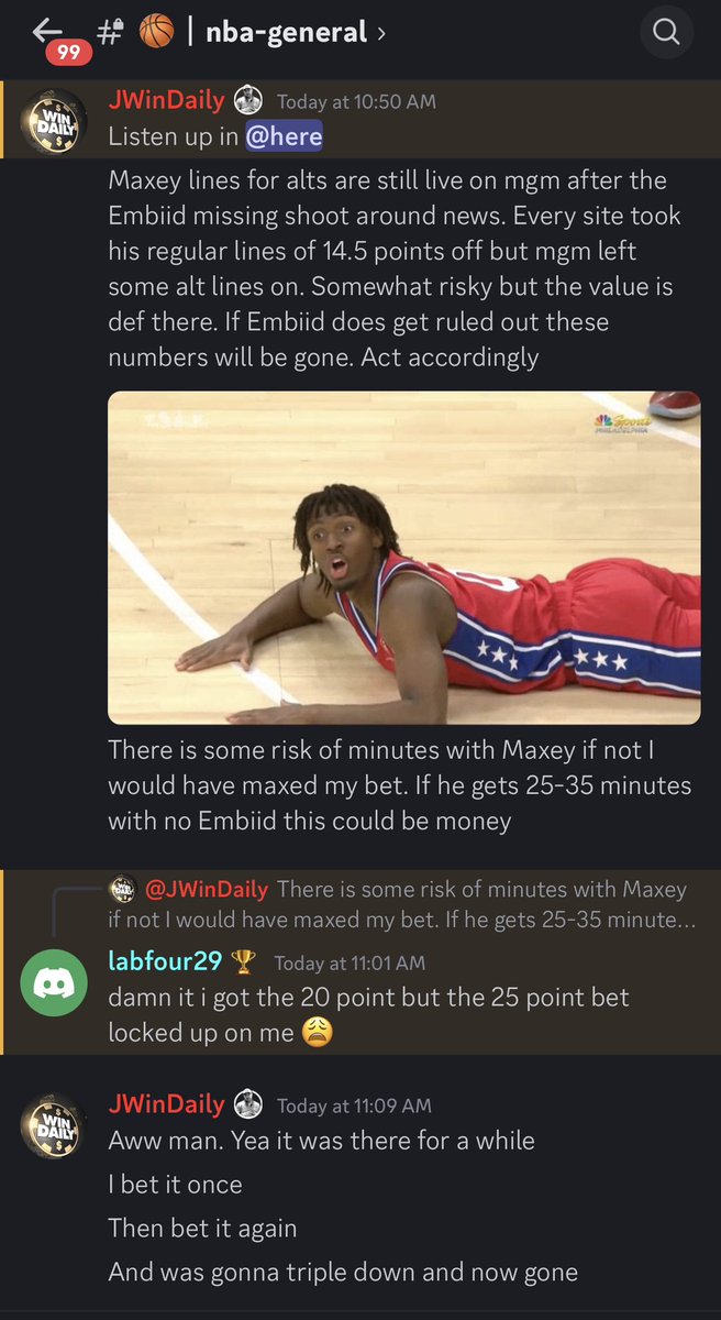 J (@jasonmezrahi) on Twitter photo Show me another discord dropping betting nuggets like we do <a href="/WinDailySports/">Win Daily Sports</a> . Cash Maxey +525 25+ points 🤑🤑🤑 Show me another discord dropping betting nuggets like we do <a href="/WinDailySports/">Win Daily Sports</a> . Cash Maxey +525 25+ points 🤑🤑🤑