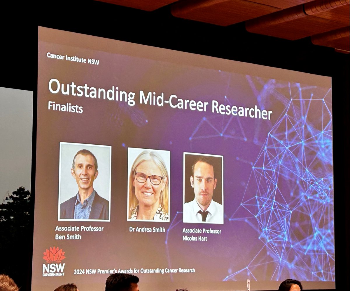 Dr Andrea Smith (@drandrealsmith) on Twitter photo It was an honour to be a finalist with colleagues <a href="/cancer_K2A/">A/Prof Ben Smith @bensmithphd.bsky.social</a> & @DrNicholasHart at <a href="/cancerNSW/">Cancer Institute NSW</a> Premiers Awards for Outstanding #CancerResearch. A joy to be shortlisted with such dedicated cancer survivorship researchers. Congrats to✨ @DrNicholasHart who took out the award. It was an honour to be a finalist with colleagues <a href="/cancer_K2A/">A/Prof Ben Smith @bensmithphd.bsky.social</a> & @DrNicholasHart at <a href="/cancerNSW/">Cancer Institute NSW</a> Premiers Awards for Outstanding #CancerResearch. A joy to be shortlisted with such dedicated cancer survivorship researchers. Congrats to✨ @DrNicholasHart who took out the award.