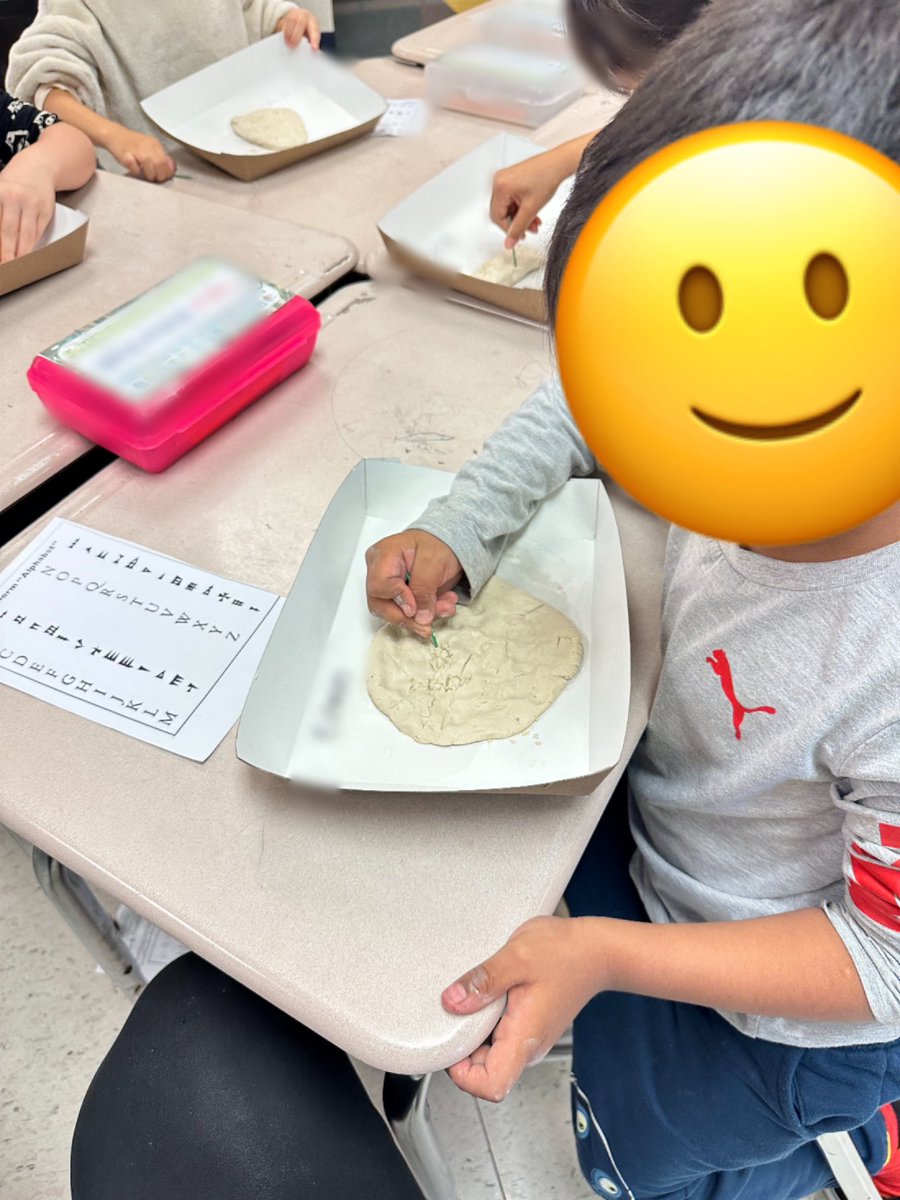 MrsAngel_WMES's tweet image. WMES First graders have traveled back in time to use Cuneiform to write their names on clay tablets! Of course I’m an archeologist there to guide them through their time travel. #WMES #MCPS #CKLA #languagelearners
