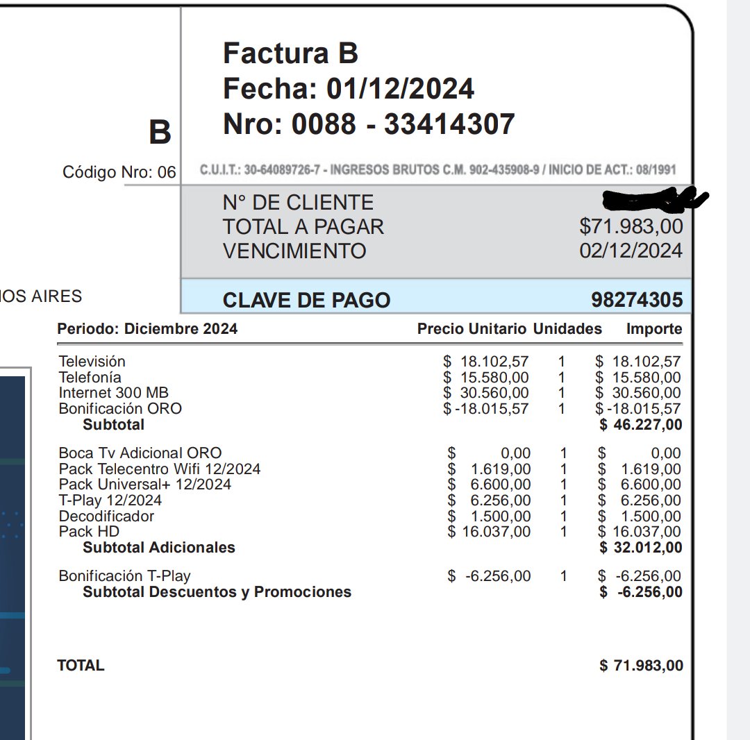 Vale_2704's tweet photo. @TelecentroAr una vergüenza, todos los meses 10000 pesos de aumento. Quiero dar de baja los servicios, y dice que solo lo podés hacer por Whatsapp. Cuando lo haces por Whatsapp te dice que no tenes contratado el servicio. 71000 pesos me quieren cobrar en diciembre!!! https://t.co/HUbikDVEoq
