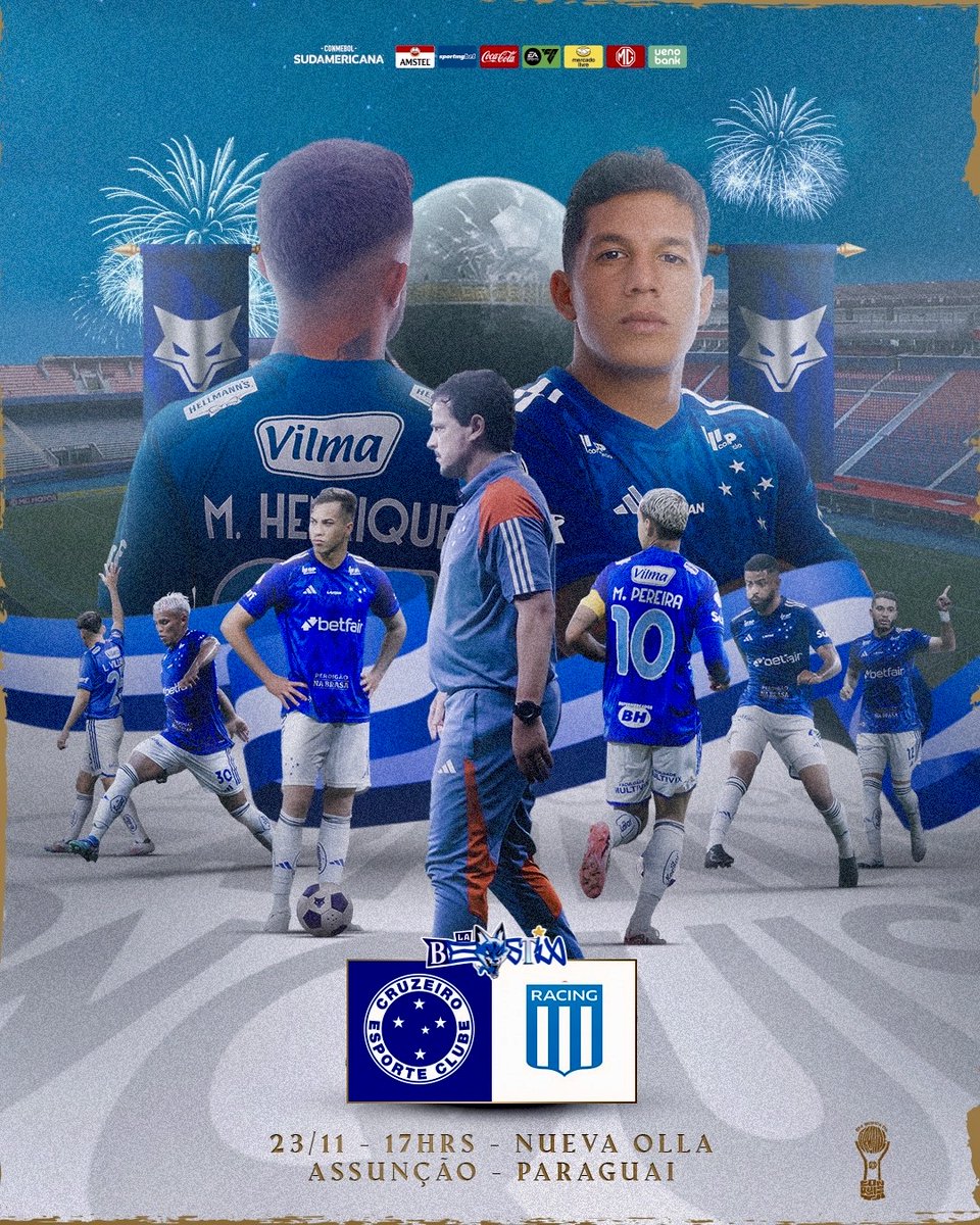 HOJE É DIA DE LA BESTIA NA FINAL! QUEREMOS A TAÇA! 🏆

Cruzeiro 🆚 Racing
🏆 CONMEBOL Sudamericana
🏟 La Nueva Olla - Assunção
🕢 23.11.2024 | 17h
🎥 SBT, ESPN e Disney+

#RACxCRU #LaBestiaNegra #GrandeConquista