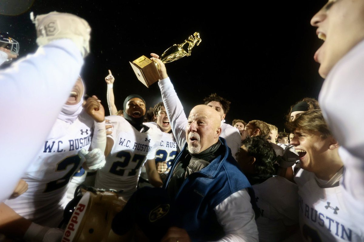Mike St. Clair has been West Chester Rustin’s only football coach since becoming a program in 2006. This might be the most he’s smiled since. First district title since 2008 with a 34-2 win over Springfield Delco.