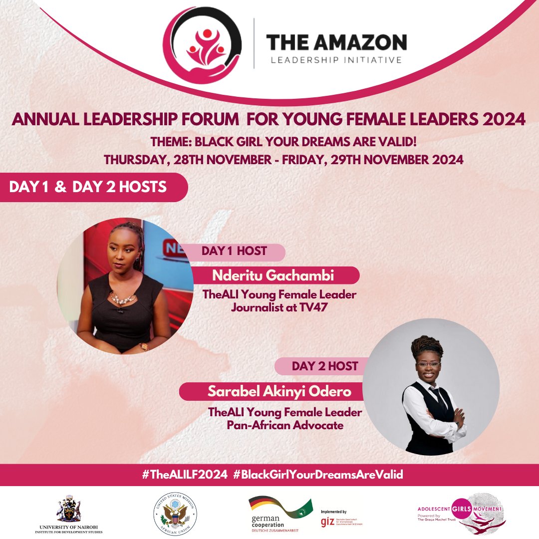 The Amazon Leadership Initiative (TheALI) (@thealiorg) on Twitter photo 🎉Ladies, leaders, changemakers,
We are delighted to present to you our power hosts for #TheALILF2024. The inspirational <a href="/GachambiNderit2/">Gachambi Nderitu</a> who will host day 1 and the force to be reckoned that is Sarabel Akinyi Odero hosting us on day 2.
#blackgirlyourdreamsarevalid 🎉Ladies, leaders, changemakers,
We are delighted to present to you our power hosts for #TheALILF2024. The inspirational <a href="/GachambiNderit2/">Gachambi Nderitu</a> who will host day 1 and the force to be reckoned that is Sarabel Akinyi Odero hosting us on day 2.
#blackgirlyourdreamsarevalid