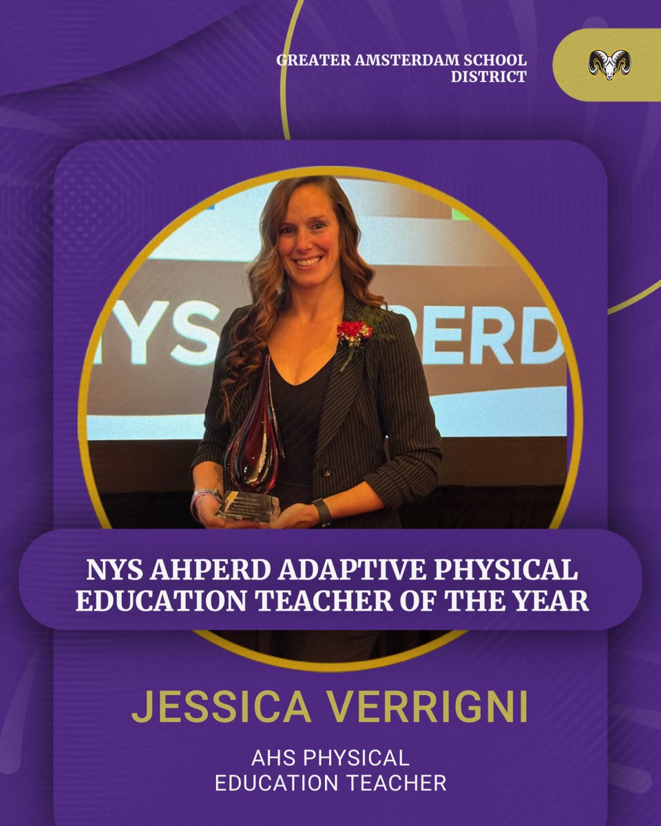 A huge congratulations to our very own AHS Physical Education teacher, Jessica Verrigni! She was awarded the the NYS AHPERD Adaptive Physical Education Teacher of the Year!