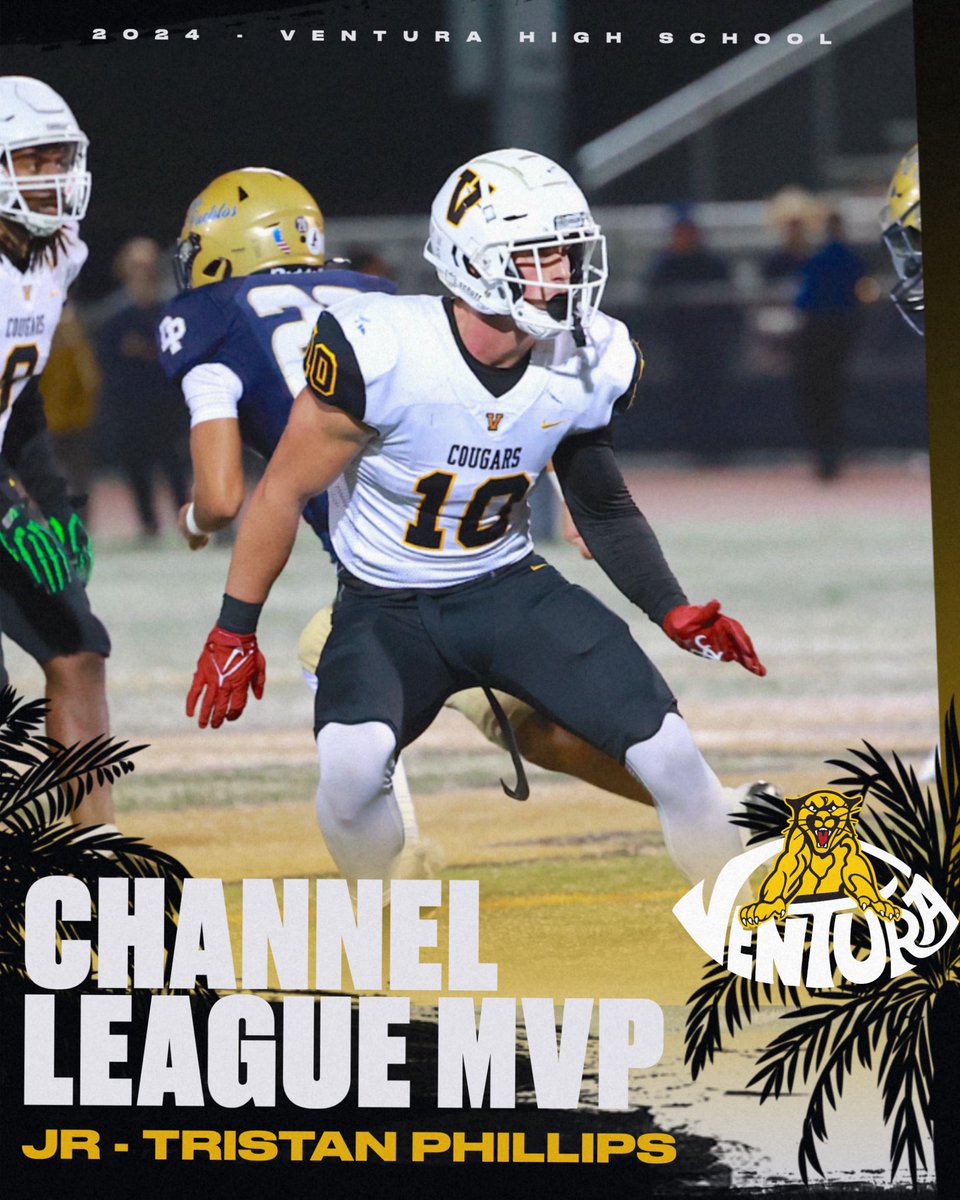 VHS Cougar Football (@venturafootball) on Twitter photo Congratulations to <a href="/t_phillips11/">Tristan Phillips</a> for being named All Channel League Most Valuable Player!!!
<a href="/vcspreps/">VCS Preps</a> <a href="/vcsjoecurley/">Joe Curley</a> <a href="/VCSDominic/">Dominic Massimino</a> <a href="/DerryEads/">Derry Eads</a> <a href="/TheAcornSports/">Acorn Sports</a> <a href="/CoachTimGarcia/">Tim Garcia</a> <a href="/Tarek_Fattal/">Tarek Fattal</a> <a href="/latsondheimer/">eric sondheimer</a> <a href="/vhscougars/">Ventura High School</a> <a href="/vhs_cougars/">VHS Cougar Athletics</a> <a href="/boostersvhsfb/">VHS Football Boosters</a> <a href="/805HSFB/">805 High School Football</a> Congratulations to <a href="/t_phillips11/">Tristan Phillips</a> for being named All Channel League Most Valuable Player!!!
<a href="/vcspreps/">VCS Preps</a> <a href="/vcsjoecurley/">Joe Curley</a> <a href="/VCSDominic/">Dominic Massimino</a> <a href="/DerryEads/">Derry Eads</a> <a href="/TheAcornSports/">Acorn Sports</a> <a href="/CoachTimGarcia/">Tim Garcia</a> <a href="/Tarek_Fattal/">Tarek Fattal</a> <a href="/latsondheimer/">eric sondheimer</a> <a href="/vhscougars/">Ventura High School</a> <a href="/vhs_cougars/">VHS Cougar Athletics</a> <a href="/boostersvhsfb/">VHS Football Boosters</a> <a href="/805HSFB/">805 High School Football</a>