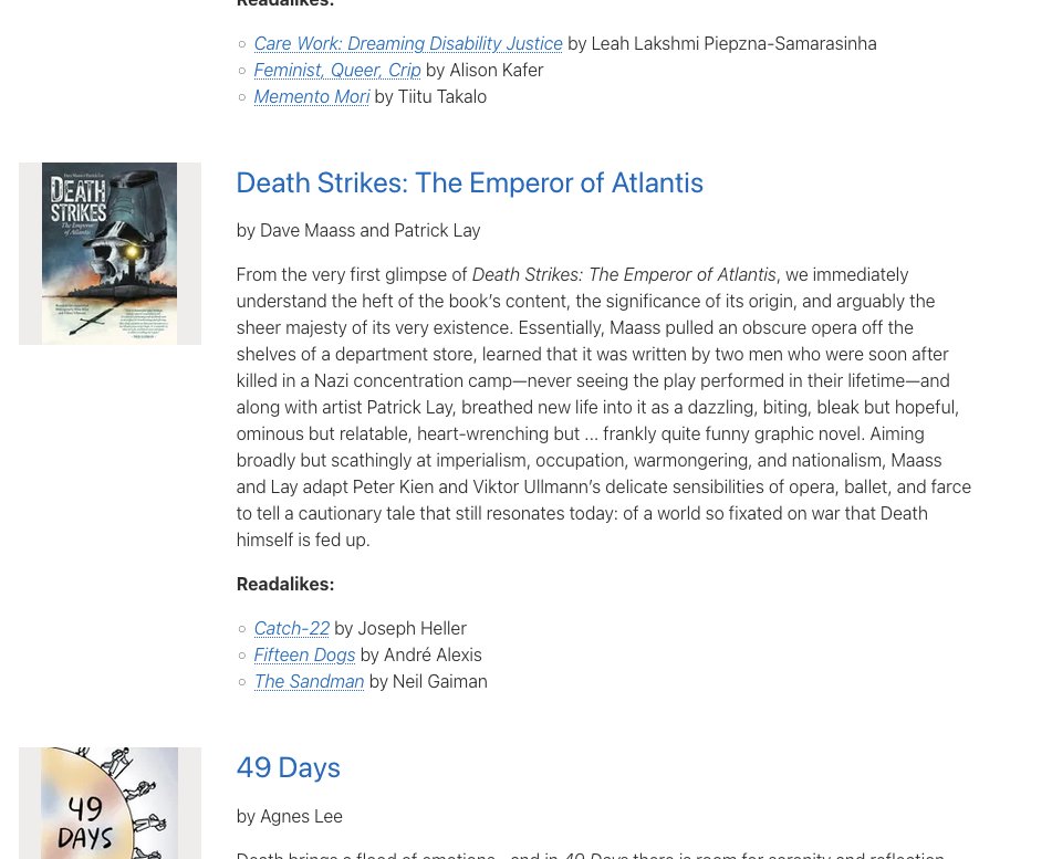 New York Public Library has named "Death Strikes: The Emperor of Atlantis" one of the Top 10 Comics and Graphic Novels of 2024! nypl.org/blog/2024/11/2…