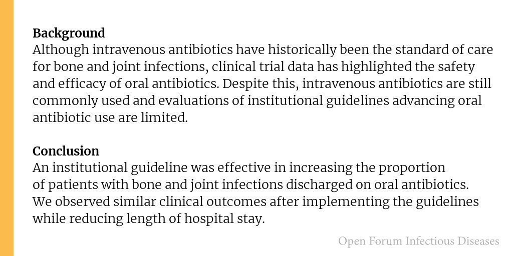 Implementing oral antibiotics for bone and joint infections: Lessons learned and opportunities for improvement

✅ Just Accepted
🔗 bit.ly/3Z26Usf