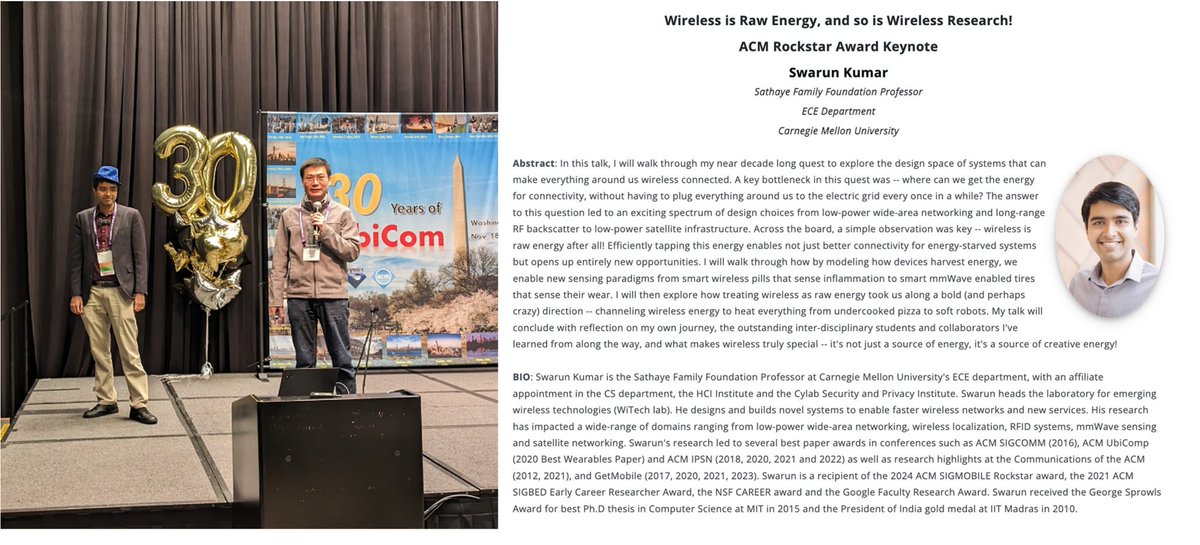 And to wrap up the week, it was special to receive the 2024 ACM SIGMOBILE Rockstar Award (and the famous rockstar hat!), plus give a keynote at MobiCom'24 on the exciting path ahead for wireless systems research. Immensely grateful to everyone who made this award possible!
