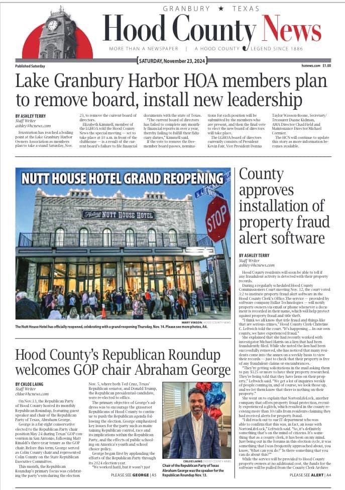 The HCRP Republican RoundUp made the front page of the <a href="/HoodCountyNews/">Hood County News</a>!

Thanks to <a href="/TexasGOP/">Texas GOP</a> and Chairman @AbrahamGeorge for making Hood County a priority!

Link to Saturday’s paper: hcnews.com/stories/saturd…
