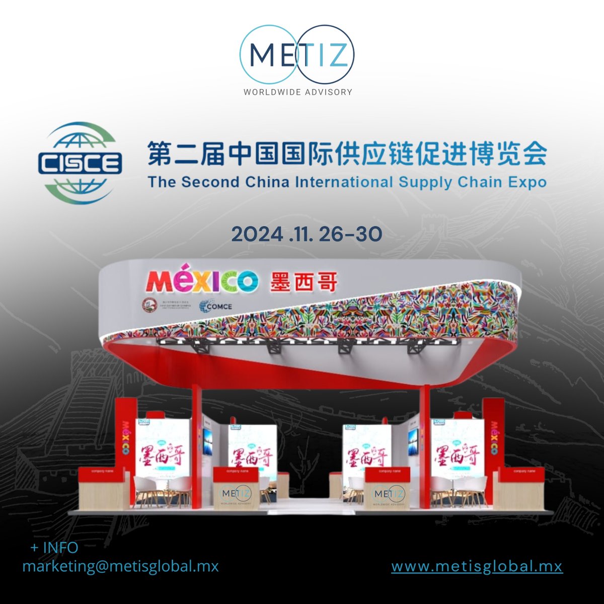 ✅ ¡Listos para CISCE 2024!
En Metis Global, conectamos empresas mexicanas con el mundo. 🌐
✈️ Pekín, 26-30 de noviembre
📍 Pabellón Mexicano
🌐 Descubre más: metisglobal.mx
marketing@metisglobal.mx
#LogísticaPerfecta #CISCE #ComercioGlobal