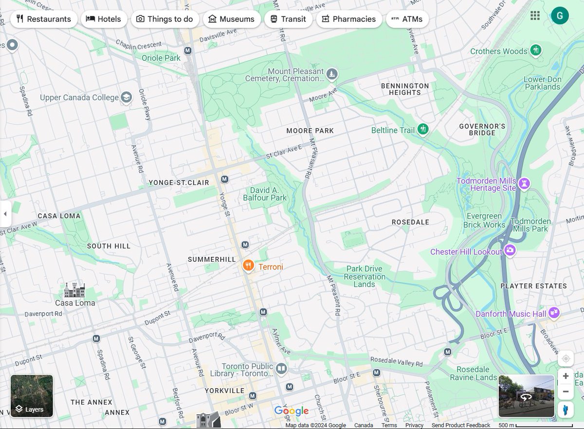 This talking point is ridiculous to the point of being laughable.

Let's take an easy one to start. Here's a map of the entirety of the Yonge bike lane. Find a street that runs parallel, that isn't a main artery.