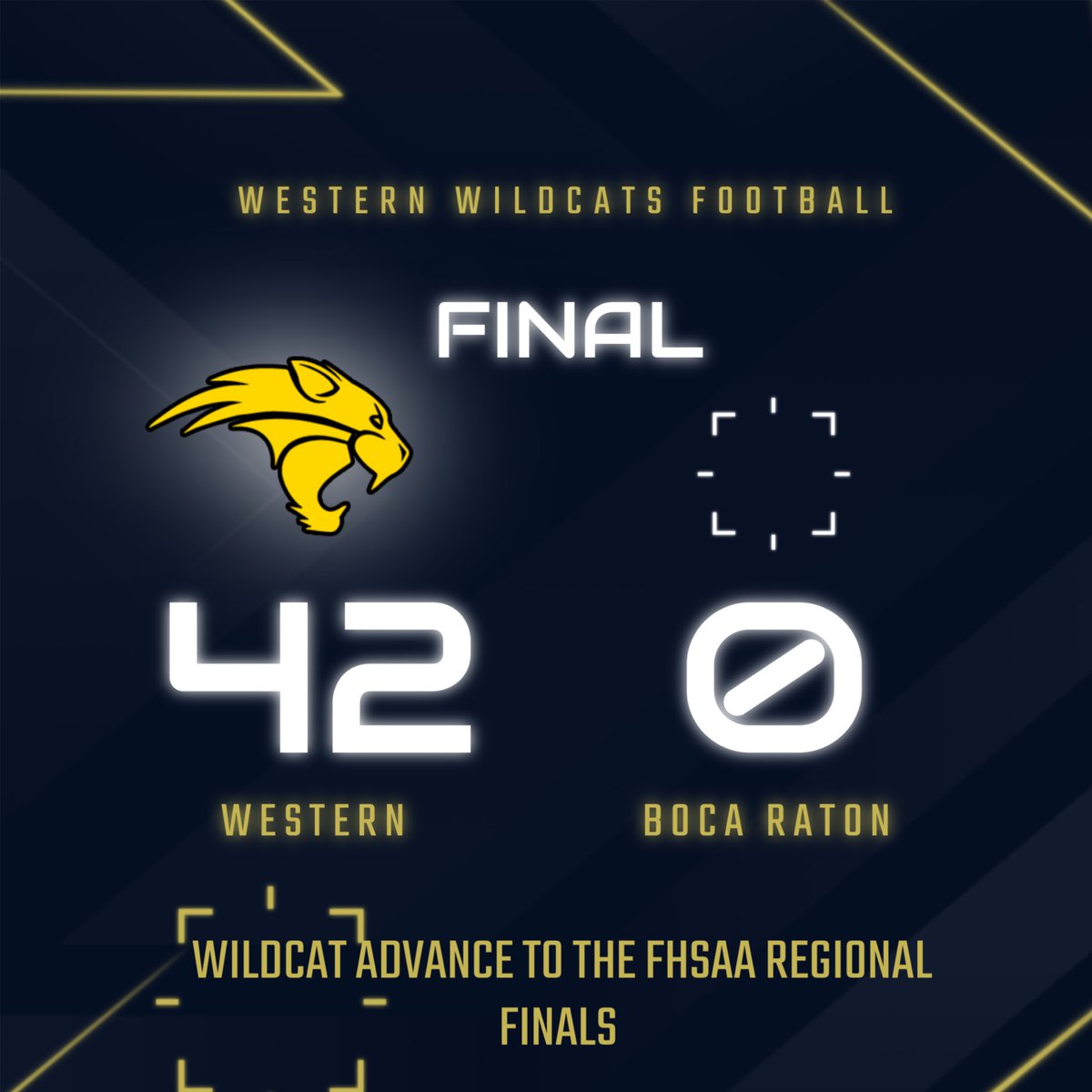 Wildcats Football advance to the FHSAA Regional Finals next Friday vs Columbus 2pm at Tropical Park