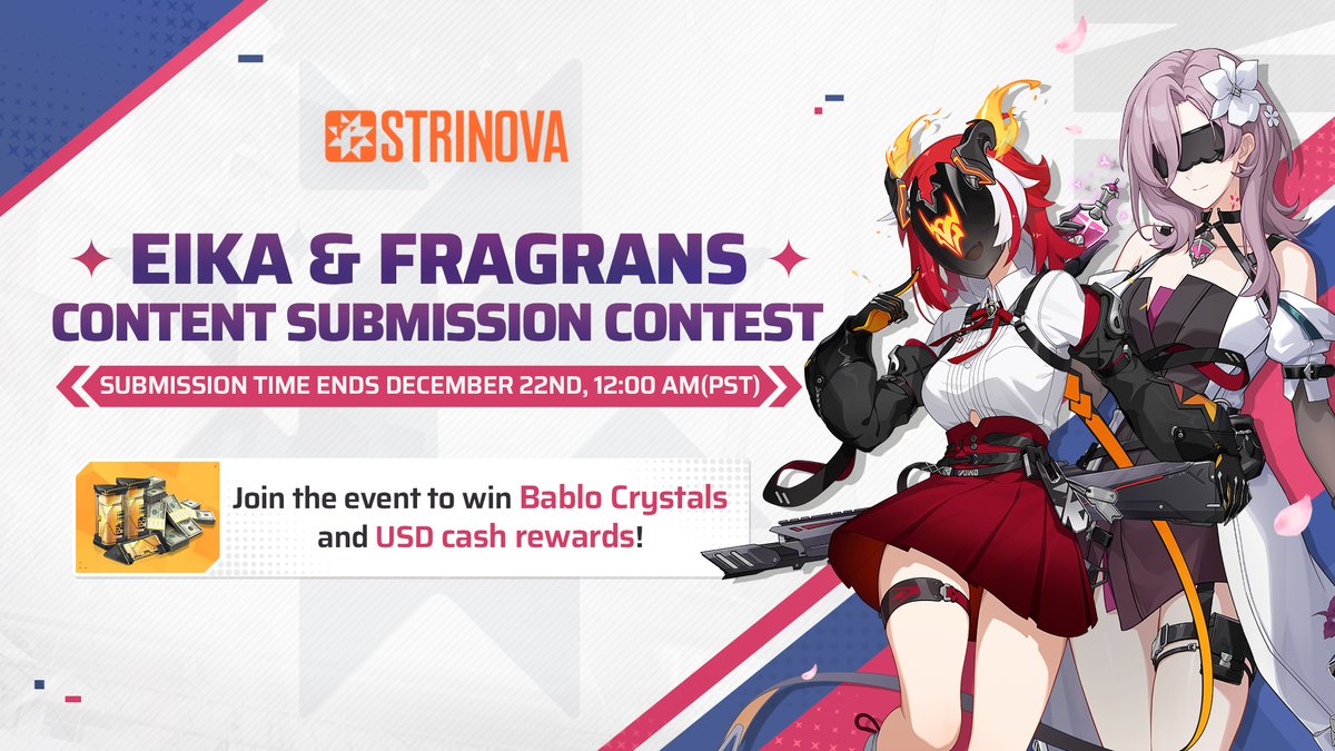 Strinova_EN's tweet photo. Season 1 Creative Contest Starts Today!
💰Prize Pool: Over 1,400 USD & Bablo Crystals × 67,000 in total

🔻To enter:
1. Create your work (image/video) and post on X / YouTube / Steam, with corresponding hashtags.
2. Submit your entry through google form: 
https://t.co/Rlr9bYLfTm

🔻Event rule:
https://t.co/vtB1gysXfk

⏰Ends: Dec 22 12:00am PST
#Strinova #StrinovaVideo #StrinovaGuide #StrinovaFanart