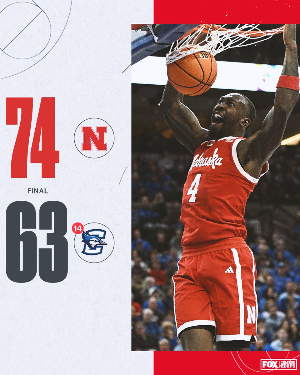CBBonFOX's tweet photo. GBR ‼️ @HuskerMBB takes down No. 14 Creighton! https://t.co/ktqFYoefaW