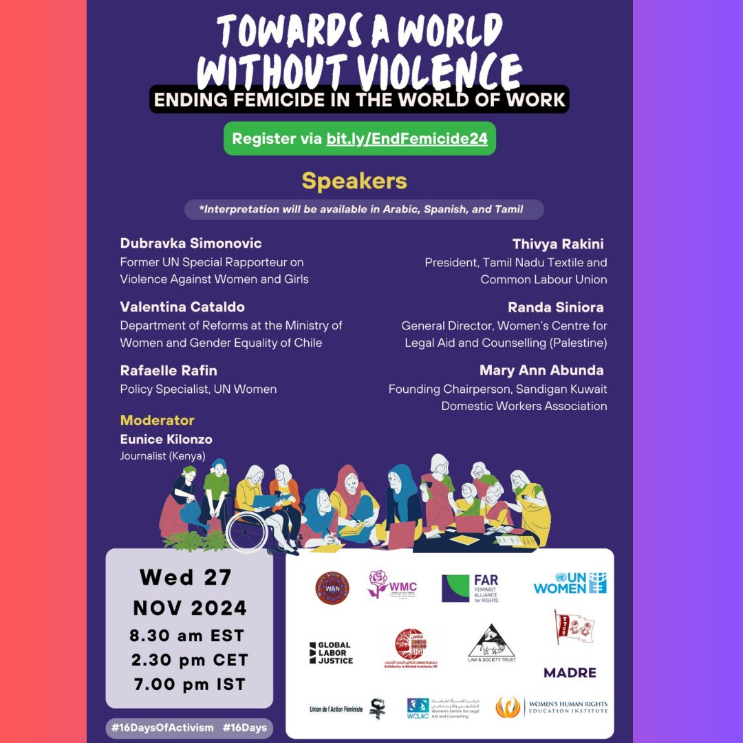 Tamil Nadu Textile and Common Labour Union (@tamil_labour) on Twitter photo What does a workplace free from violence look like?
Our State President, Thivya Rakini, will join the <a href="/FARFeminists/">Feminist Alliance for Rights</a> Global 16 Days Campaign event on November 27th at 7 PM IST to discuss this critical question.
📌 Register now : lnkd.in/gRKpxSrq What does a workplace free from violence look like?
Our State President, Thivya Rakini, will join the <a href="/FARFeminists/">Feminist Alliance for Rights</a> Global 16 Days Campaign event on November 27th at 7 PM IST to discuss this critical question.
📌 Register now : lnkd.in/gRKpxSrq