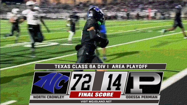 Texas 6A HS Football State Playoffs
Area Round
Odessa Permian - 14
North Crowley - 72
Final
#txhsplayoffs