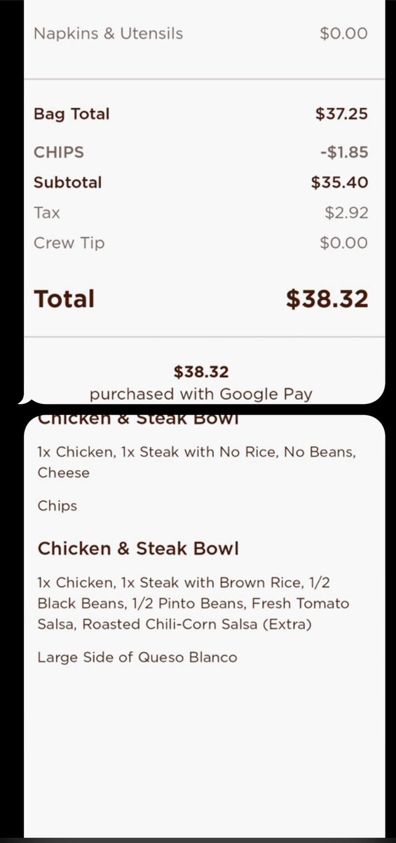 Pretti_Gyrlz's tweet photo. @ChipotleTweets I went and order today and this is not what I ordered. You have to do better. Plus the chips were stale. I would love my money back because this isn’t what I ordered. Do you see any chicken in this bowl? Absolutely NOT! https://t.co/eCQjx5MhxF